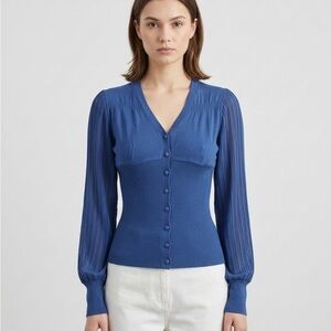 Summer Cardigan Blue Button-Front V-Neck Knit Top